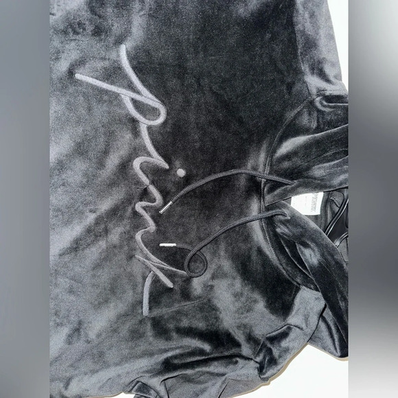 PINK VICTORIA'S SECRET Black VELOUR STRETCH PULLOVER HOODIE SZ Medium NWOT - Picture 7 of 9